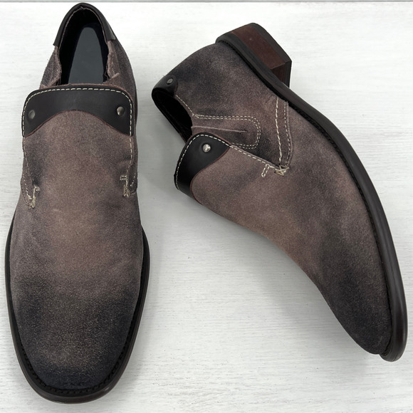 Bacco Bucci Studio Mens Sz 8 Shoe Brown Burnished Suede Leather Slip On Loafers - Picture 1 of 11